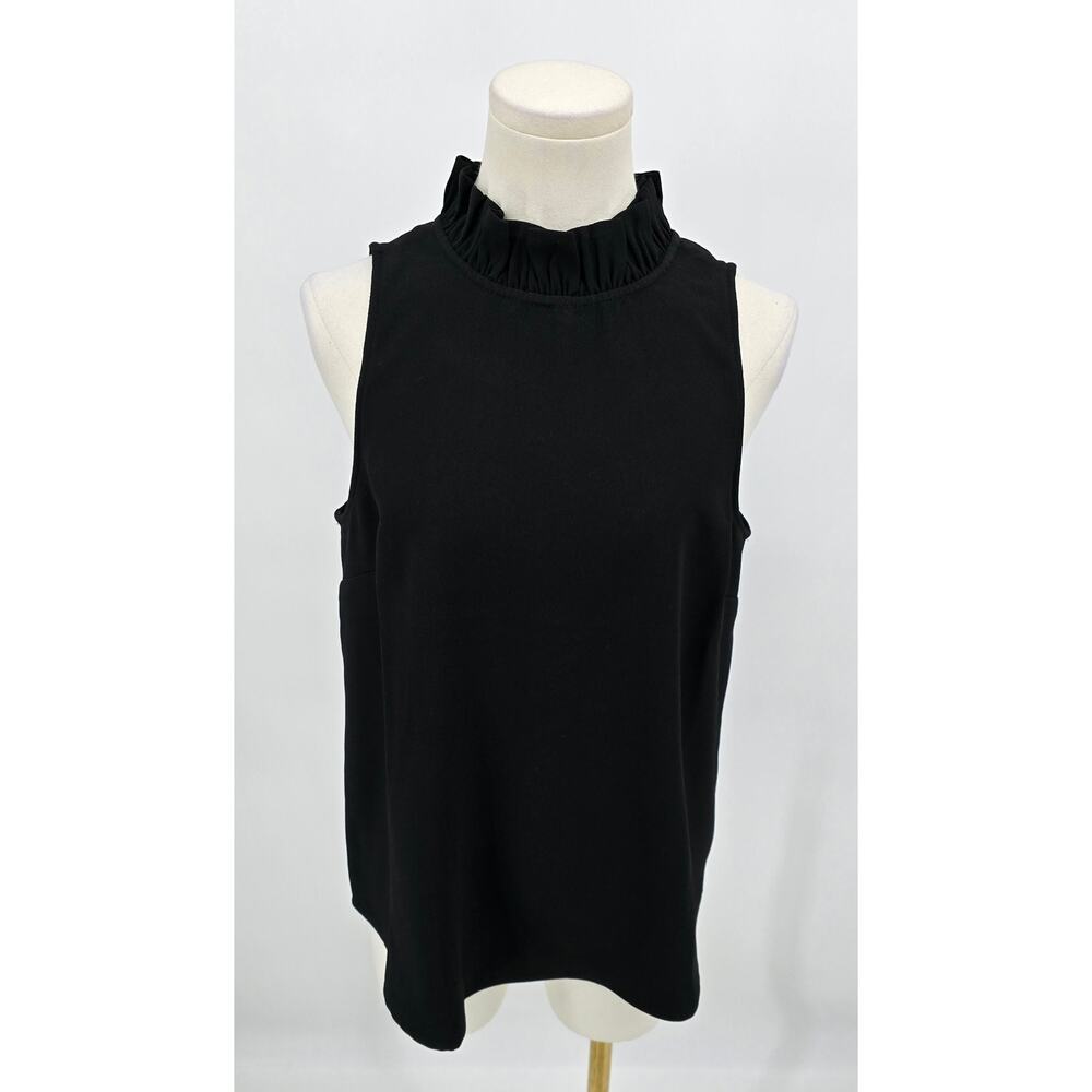 J.Crew Dark Academia Black Ruffle‎ Mock Neck Sleeveless Blouse